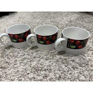 3 Sakura CHERRIES Mary Engelbreit Stoneware Coffee Tea Mugs Cups ME